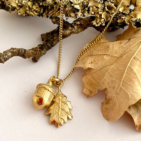 Solid Gold Acorn and Oak Leaf by Joy Everley