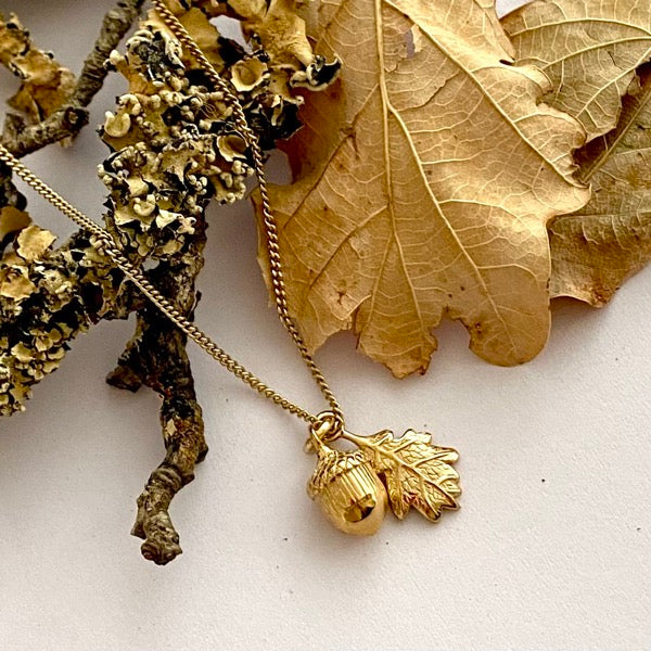 Solid Gold Acorn and Oak Leaf by Joy Everley