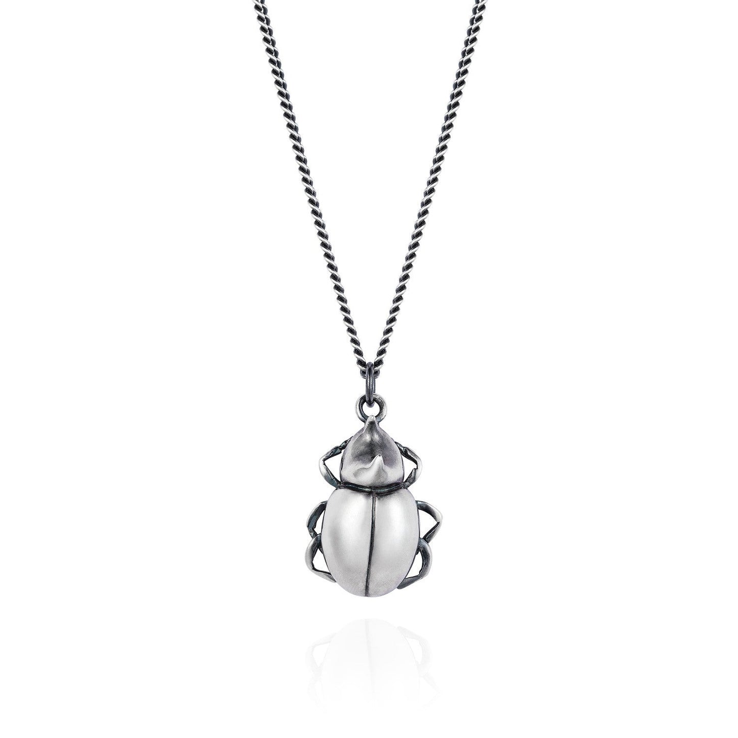 Dark Silver Rhino Beetle Necklace