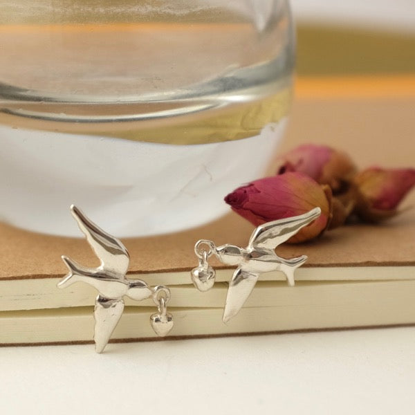 Silver Lovebird Ear Studs by Joy Everley