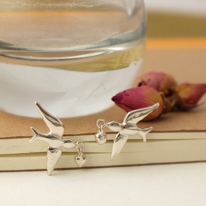 Silver Lovebird Ear Studs by Joy Everley