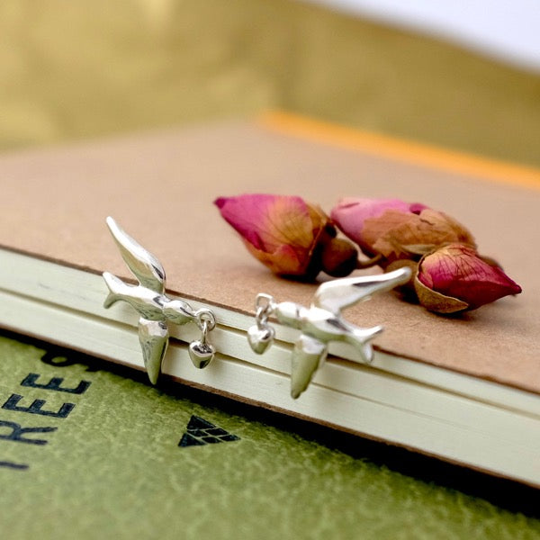 Silver Lovebird Ear Studs by Joy Everley